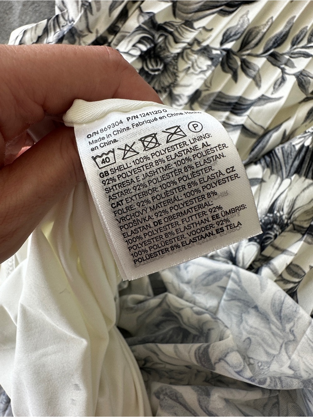 H&M One-Shoulder Pleated Floral Midi Dress - White/Dark grey/Grey- Size XS - Picture 6 of 12